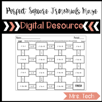 Preview of Perfect Square Trinomials Maze Activity Digital Resource