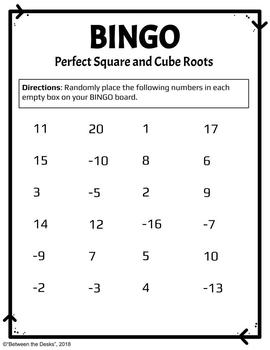 Perfect Square and Cube Roots BINGO by Between the Desks | TpT