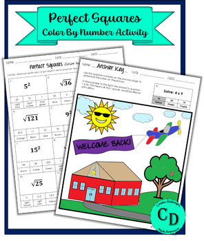 Preview of Perfect Squares Color-by-Number Back to School Activity (Includes Square Roots)