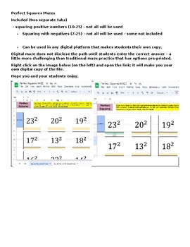 Preview of Perfect Squares Digital Maze - Interactive Spreadsheet