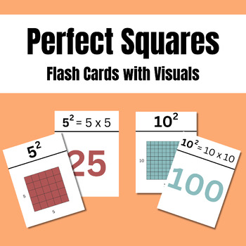 Preview of Perfect Squares Flash Cards (fluency, visuals, self-checking)