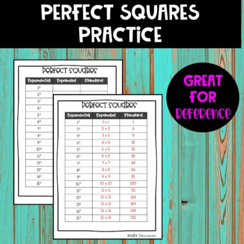 Preview of Perfect Squares Practice Worksheet