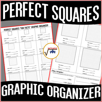 Preview of Perfect Squares & Square Roots Printable Graphic Organizer or Worksheet