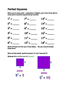 Preview of Perfect Squares and Cubes Worksheet - Introduction to Exponents
