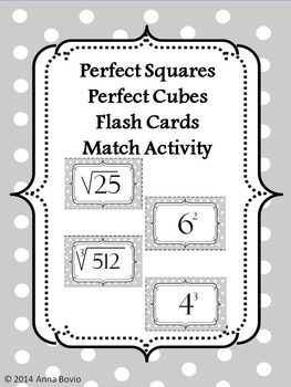 Preview of Perfect Squares and Perfect Cubes Flash Cards 8.EE.2