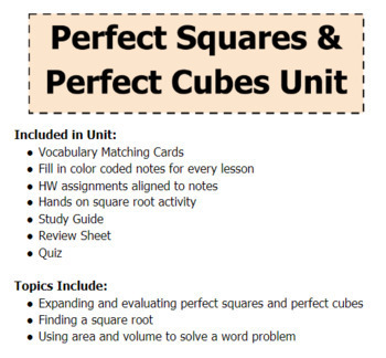 Preview of Perfect Squares and Perfect Cubes Special Education Math Unit