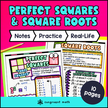 Preview of Perfect Squares and Square Roots Guided Notes & Doodles | 8th Grade Sketch Notes