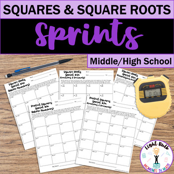 Preview of Perfect Squares and Square Roots Timed Math Drills for Fluency (Sprints)