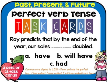 Preview of Perfect Verb Tenses L.5.1.B Task Cards