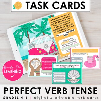 Preview of Perfect Verb Tense Task Cards & Activities (Print & Digital)
