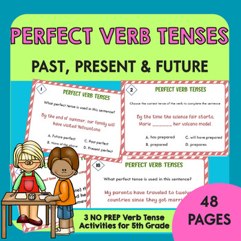 Preview of 48 Perfect Verb Tenses Task Cards | Verb Tenses Activities | Grammar Practice