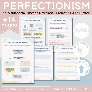 Preview of Perfectionism Mental Health Workbook, CBT Worksheets, Self-help Worksheets,