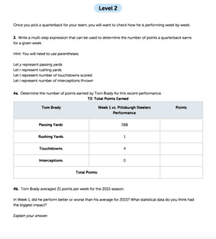 Bundle G6 Expressions - Quarterback Ratings Performance Task by