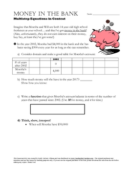 Preview of Performance Task Practice: Multistep Equations for Algebra 1