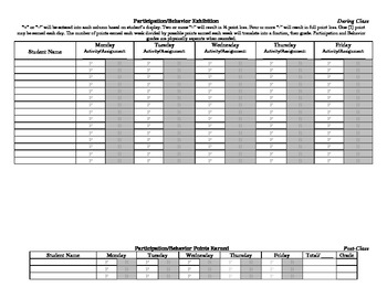 Preview of Performance/Behavior Chart