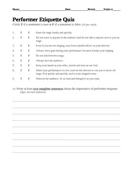 Preview of Performer Etiquette Quiz