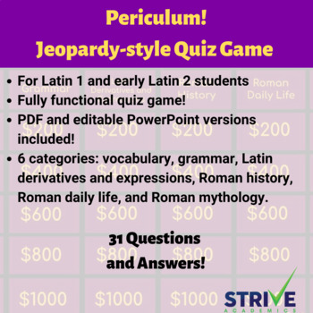 Preview of Periculum for Latin 1 - Jeopardy-style Quiz Game