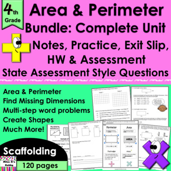 Preview of Perimeter & Area Bundle: no prep lessons, notes, practice, HW, exit slips, quiz