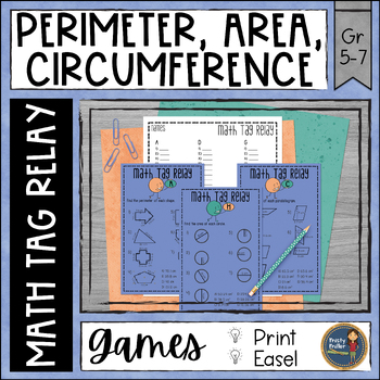 Preview of Perimeter Area Circumference Math Tag Relay - Math Game