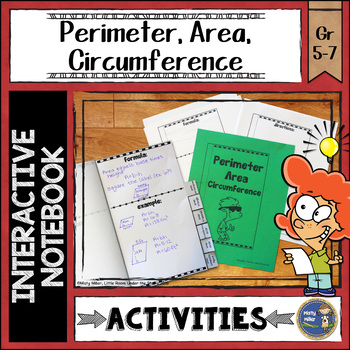 Preview of Perimeter Area Circumference Interactive Notebook