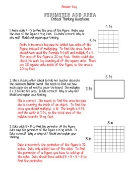 Perimeter & Area Critical Thinking Questions by A A | TPT