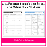 Area, Perimeter, Circumference, Surface Area, Volume of 2 