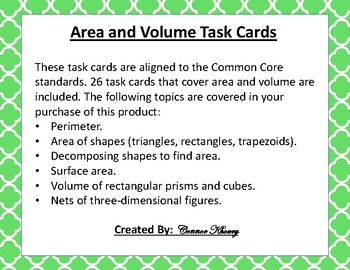 Preview of Perimeter, Area, Surface Area, and Volume Task Cards