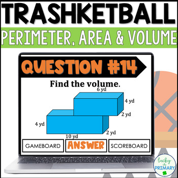 Preview of Perimeter, Area, Volume Game - Trashketball Review 5th Grade Math TEK 5.4H