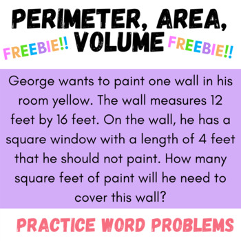 Preview of Perimeter, Area, Volume Word Problem Freebie