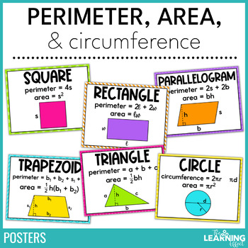Preview of Perimeter Area and Circumference Formula Posters | Math Anchor Charts