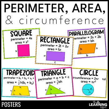 Preview of Perimeter Area and Circumference Formula Posters | Math Anchor Charts