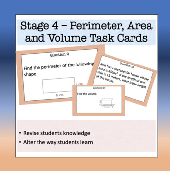 Preview of Perimeter, Area and Volume Task Cards - Stage 4 - 40 Questions