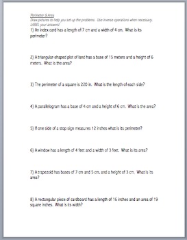 Preview of Perimeter & Area story problems