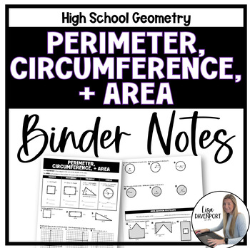 Preview of Perimeter Circumference and Area - Binder Notes for Geometry