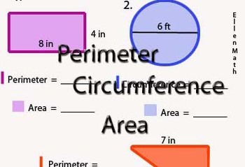 Preview of Perimeter, Circumference, and Area Practice BW