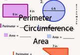 Perimeter, Circumference, and Area Practice BW