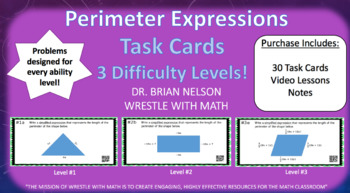 Preview of Perimeter Expressions (30 Task Cards – 3 different levels!)
