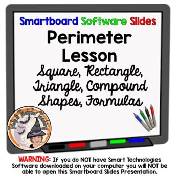Preview of Perimeter Smartboard Lesson Square Rectangle Triangle Compound Shapes Formulas
