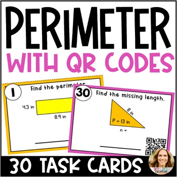 Preview of FREE Perimeter with Fractions and Decimals QR Code Task Cards