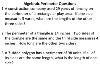 Preview of Perimeter Review and Algebraic Perimeter Qs