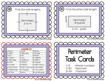 Preview of Perimeter Task Cards (includes whole numbers, decimals, and fractions)