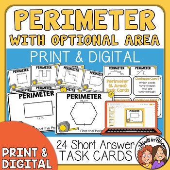 Preview of Perimeter Task Cards with Area - Print & Digital Practice with Measurements!