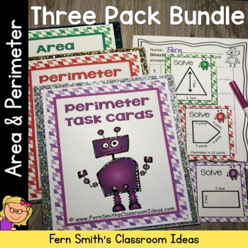 Preview of Perimeter and Area Center Games, Printables and Task Cards Bundle