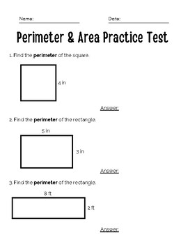 Preview of Perimeter and Area Practice Test