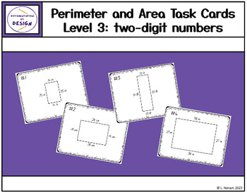 Preview of Perimeter and Area Task Cards (Level 3: two-digit numbers)