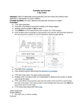 Preview of Perimeter and Area Unit -Lesson Plans