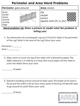 Perimeter and Area Word Problems (4th grade) by Kelly Beard | TPT