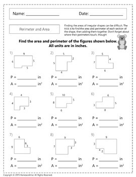 area and perimeter worksheets with answer key