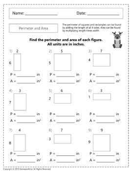 perimeter and area worksheets by homework hut teachers pay teachers