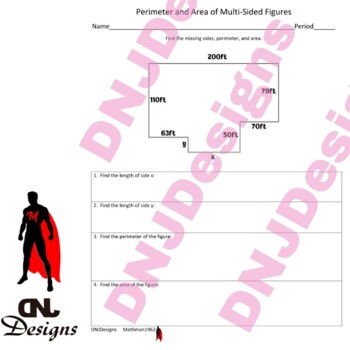 Preview of Perimeter and Area of Multi-Sided Figures Printable/Handout/Homework